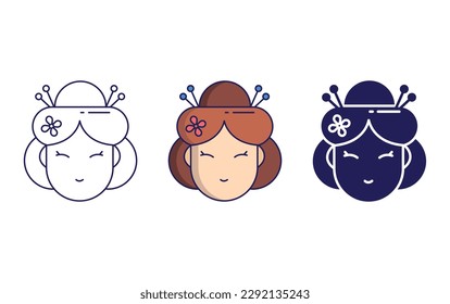 Girl line and solid illustration icon