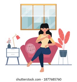 Girl in linving room hygge style design ilustration - Vector