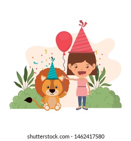 girl with lion in birthday celebration