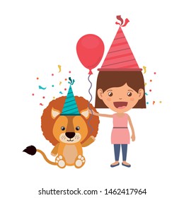 girl with lion in birthday celebration