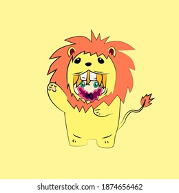 girl with lion costume. good use for sticker streetwear or t-shirt design