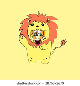 girl with lion costume. good use for sticker streetwear or t-shirt design