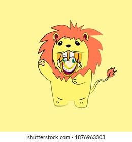 girl with lion costume. good use for sticker streetwear or t-shirt design