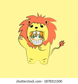 girl with lion costume. good use for sticker streetwear or t-shirt design