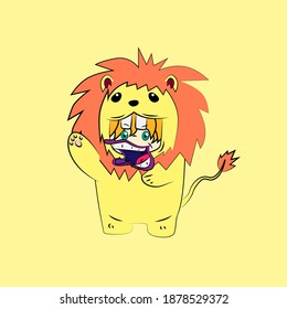 girl with lion costume. good use for sticker streetwear or t-shirt design