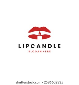 girl lip with candle logo design. lip candle logo Icon. lipstick logo vector illustration design.