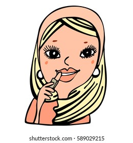 Girl, lips. Makeup. Vector graphic art.