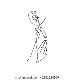 Girl with a lipstick drawn in line art sthle