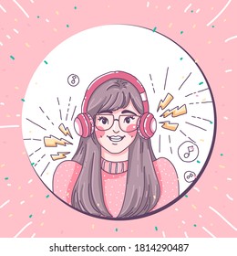 Girl listen music character design of vector. Cartoon illustration style.