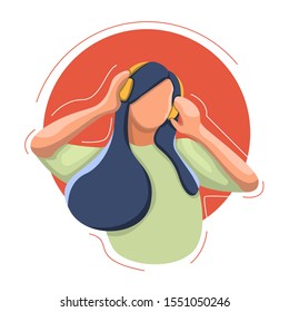 Girl listen music with headphone. Flat illustration