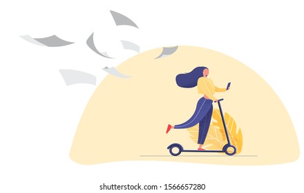 Girl listening to audio books riding a scooter