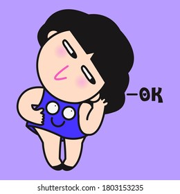 Girl Listening To Her Own Body. Character illustration Card Concept.