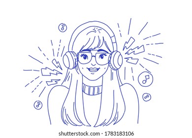 Girl is listening music character design of vector.
