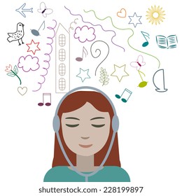Girl listening to music and dreaming