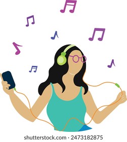 girl listening to music and enjoying
flat vector concept illustration