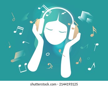 A girl is listening music with headphone enjoy and immerse into the melody vector illustration graphic EPS 10