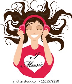 girl listening to music in headphones