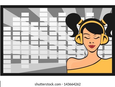 girl listening to the music with the headphones