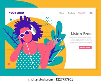 Girl Listening Music Illustration for landing page