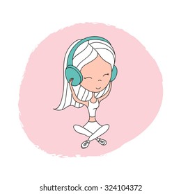 girl listening to music on headphones