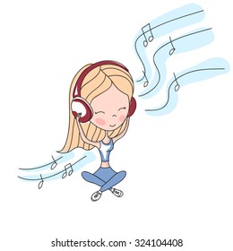 girl listening to music on headphones