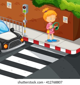 Girl listening to music on the pavement illustration