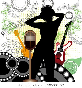 girl listening to the music with a pair of headphones