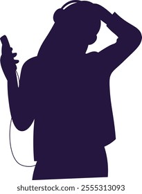 Girl Listening Music Silhouette Vector Illustration