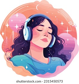 Girl listening to music, Tshirt design