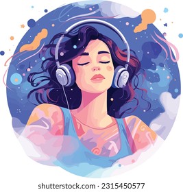 Girl listening to music, Tshirt design