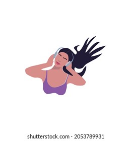 girl listening music . vector illustration