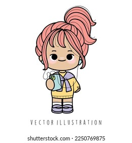 girl listening music vector illustration