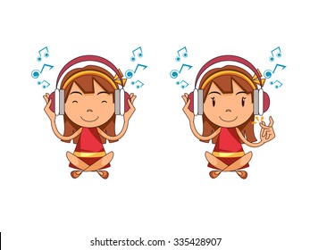 Girl listening to music, vector illustration