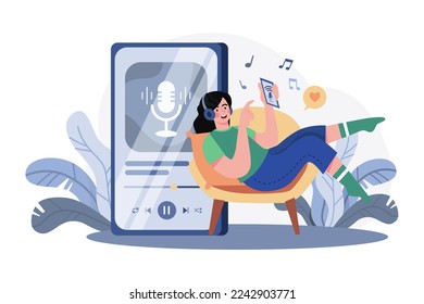 Girl Listening To Podcast Music