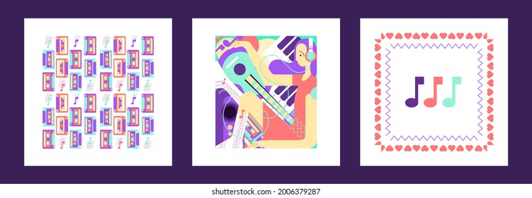 The girl listens to the music during the lockdown. The concept of realizing one's own potential, studying, working from home during a pandemic. Colored flat vector illustration of a new trend.
