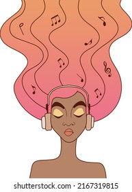 The girl listens to music. Enjoying music