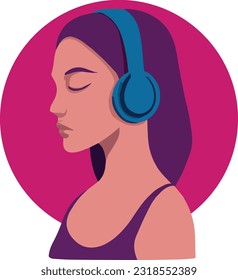 girl listens to music on headphones Music therapy Profile of a young woman Musician avatar side view Vector flat illustration vector art