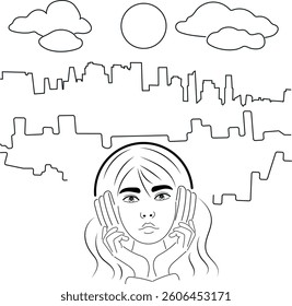 The girl listens to music on wireless headphones