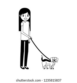 girl with little beagle dog