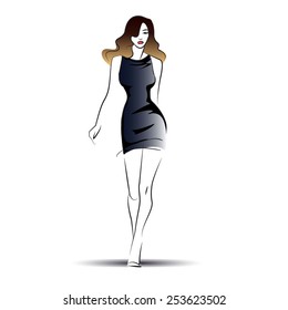 Girl. Little black dress. Fashion vector illustration