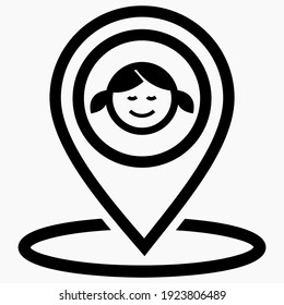 Girl location icon. Geotag the child. Tracking children. Vector graphics.
