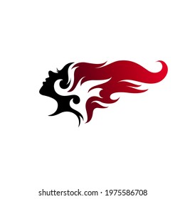 Girl logo and fire design template, hot style icon