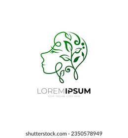 Girl logo and leaf design nature, line style, salon logos