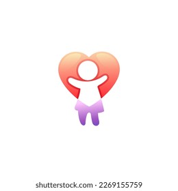 Girl logo with love design charity , red color