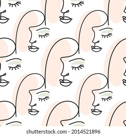 girl logo one line on white background seamless pattern colored makeup