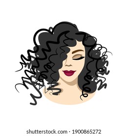 girl logo. portrait of a lovely woman on a white background. beauty salon, makeup icon. look of a woman. lush hair, cosmetics and care