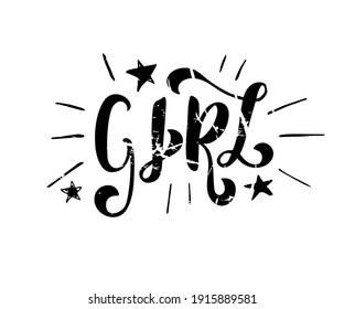Girl logo quote. Baby shower hand drawn modern brush calligraphy phrase. Simple vector text for cards, invitations, prints, posters, stickers. 