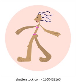 girl with long arms and legs goes to the beach abstraction simplification vector