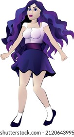 girl with long blue and purple hair in school uniform outfit