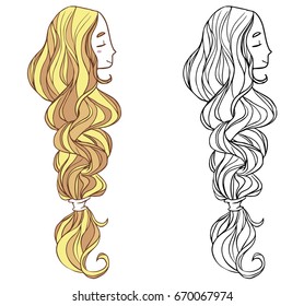 Girl with a long braid, colored and b&w
